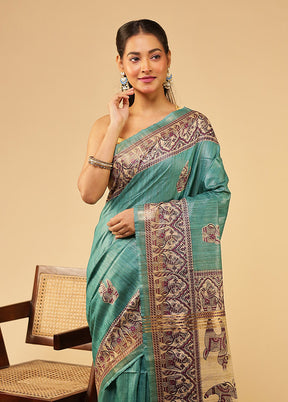 Green Tussar Silk Saree With Blouse Piece
