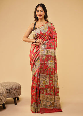 Pink Tussar Silk Saree With Blouse Piece
