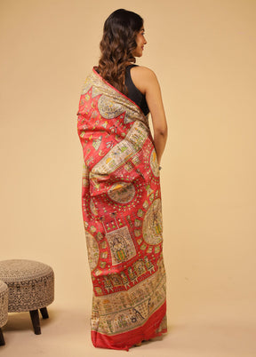 Red Tussar Silk Saree With Blouse Piece