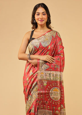 Red Tussar Silk Saree With Blouse Piece