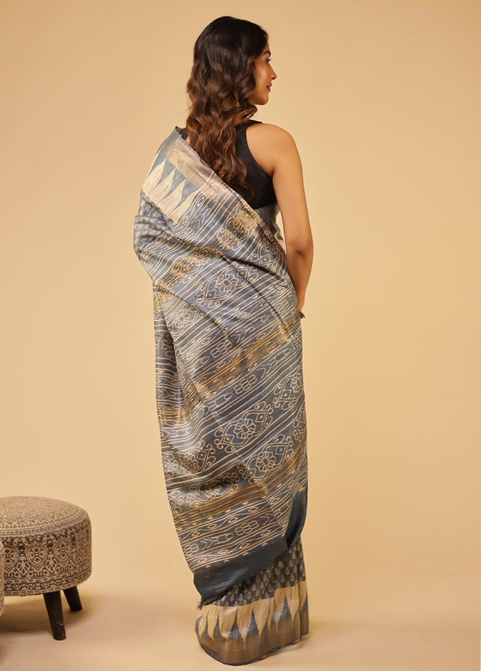 Blue Tussar Silk Saree With Blouse Piece