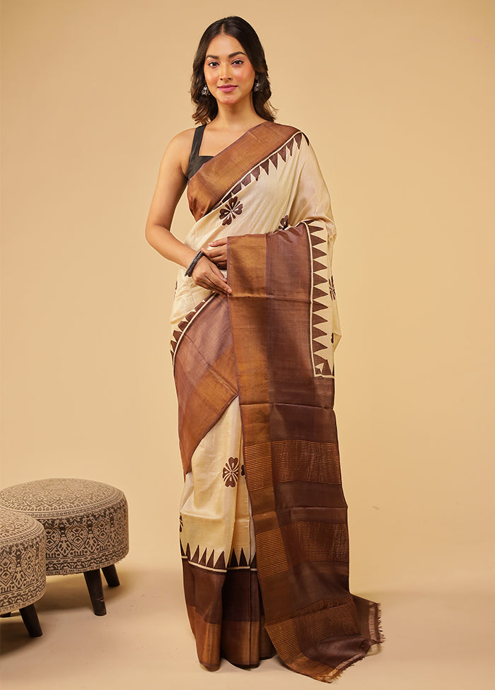 Brown Tussar Silk Saree With Blouse Piece