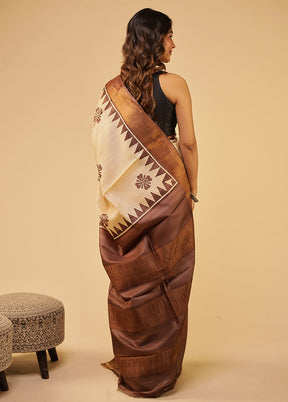 Brown Tussar Silk Saree With Blouse Piece