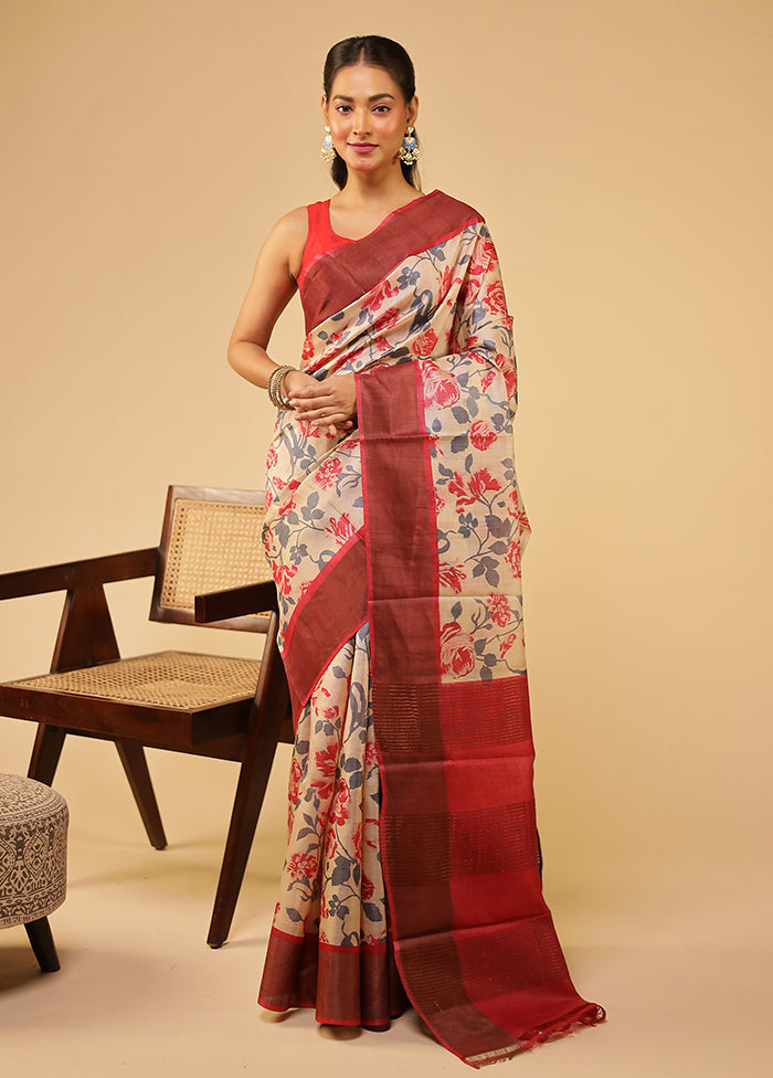 Multicolor Tussar Silk Saree With Blouse Piece