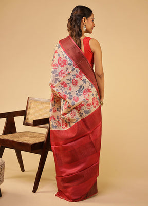 Multicolor Tussar Silk Saree With Blouse Piece