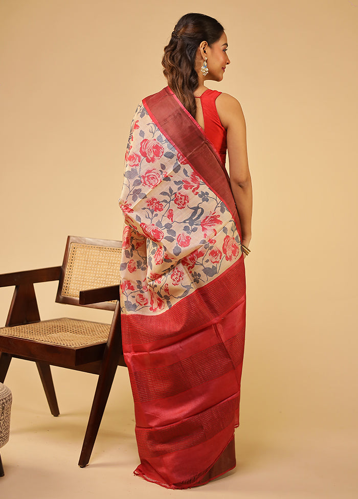 Multicolor Tussar Silk Saree With Blouse Piece