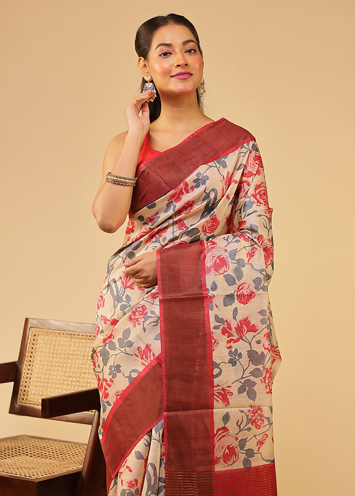 Multicolor Tussar Silk Saree With Blouse Piece