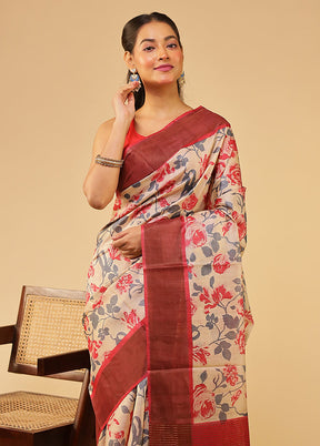 Multicolor Tussar Silk Saree With Blouse Piece