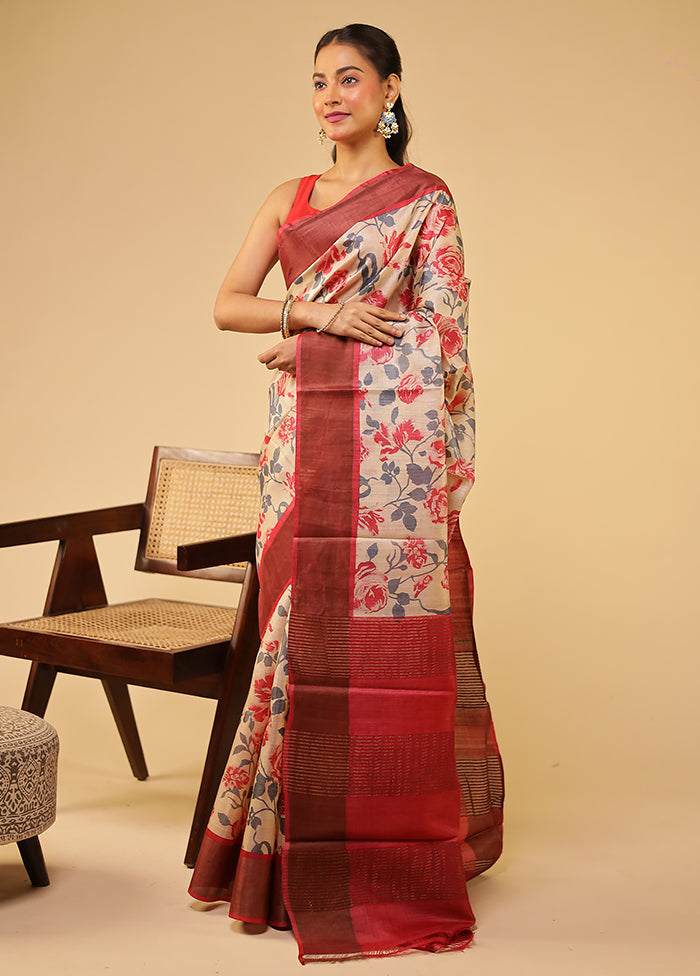 Multicolor Tussar Silk Saree With Blouse Piece