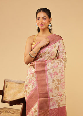 Cream Tussar Silk Saree With Blouse Piece