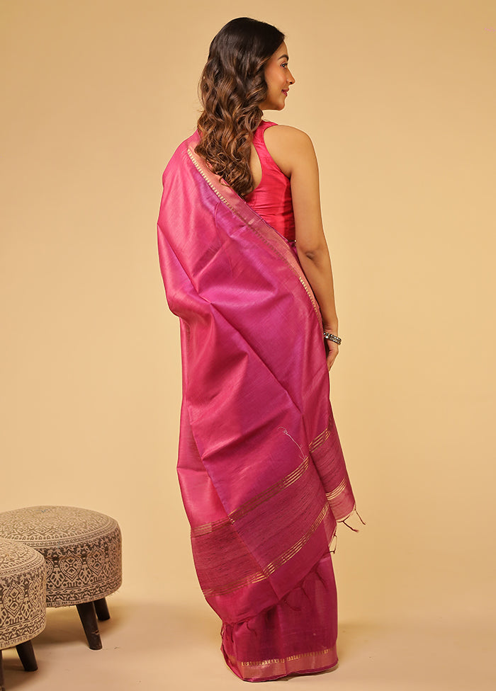 Magenta Tussar Silk Saree With Blouse Piece