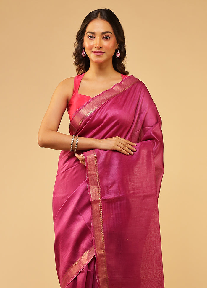 Magenta Tussar Silk Saree With Blouse Piece