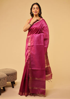Purple Tussar Silk Saree With Blouse Piece