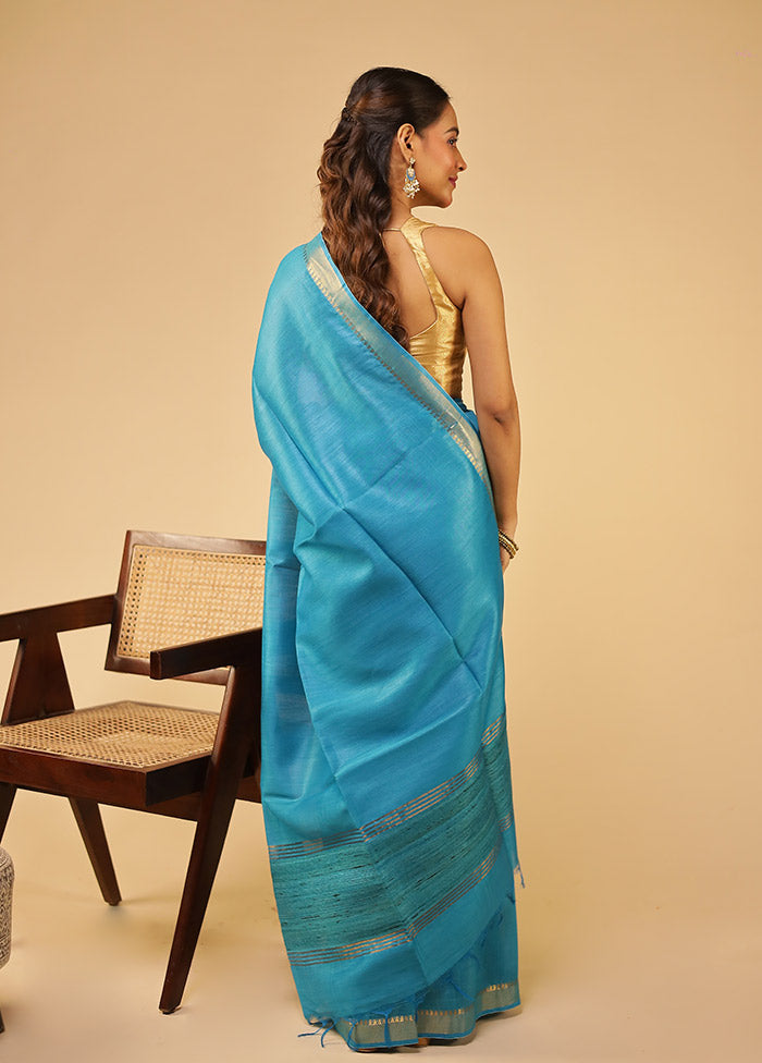 Blue Tussar Silk Saree With Blouse Piece