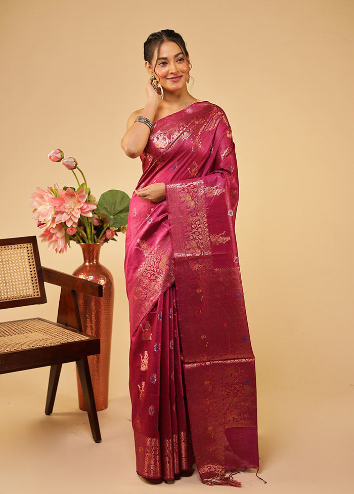 Red Tussar Silk Saree With Blouse Piece