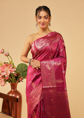 Red Tussar Silk Saree With Blouse Piece