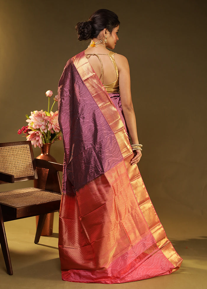 Pink Handloom Kanjivaram Pure Silk Saree With Blouse Piece