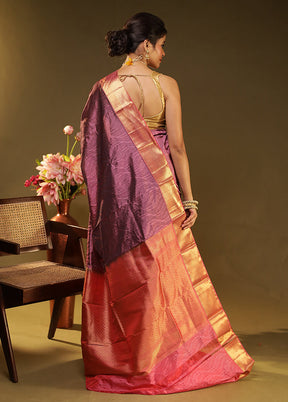 Pink Handloom Kanjivaram Pure Silk Saree With Blouse Piece