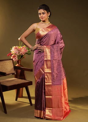 Pink Handloom Kanjivaram Pure Silk Saree With Blouse Piece