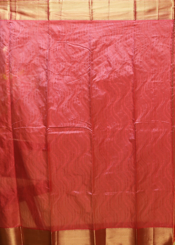 Pink Handloom Kanjivaram Pure Silk Saree With Blouse Piece