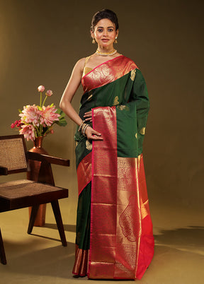 Green Kanjivaram Silk Saree With Blouse Piece