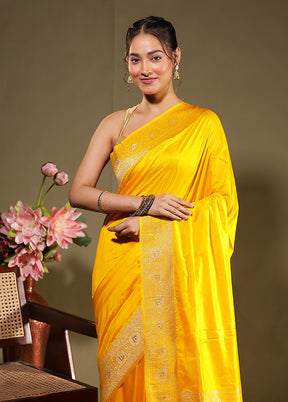 Yellow Dupion Silk Saree With Blouse Piece