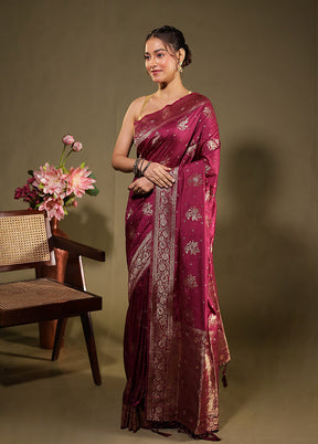 Purple Dupion Silk Saree With Blouse Piece