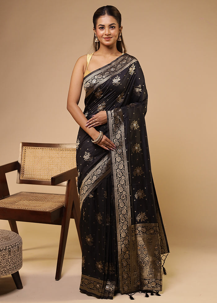 Black Dupion Silk Saree With Blouse Piece