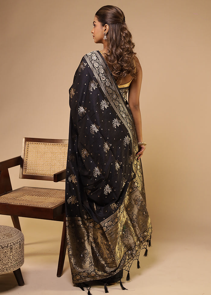 Black Dupion Silk Saree With Blouse Piece