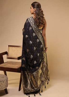 Black Dupion Silk Saree With Blouse Piece