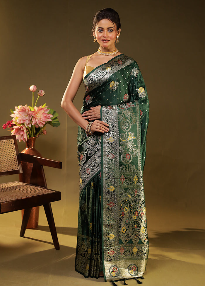 Green Dupion Silk Saree With Blouse Piece