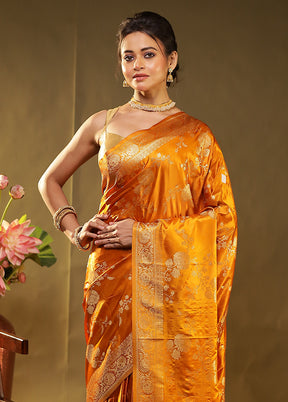 Yellow Dupion Silk Saree With Blouse Piece