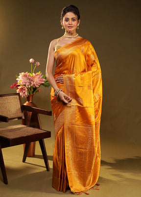 Yellow Dupion Silk Saree With Blouse Piece