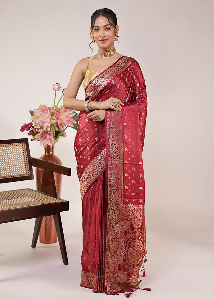 Maroon Dupion Silk Saree With Blouse Piece