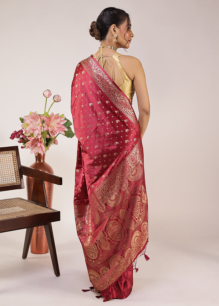 Maroon Dupion Silk Saree With Blouse Piece
