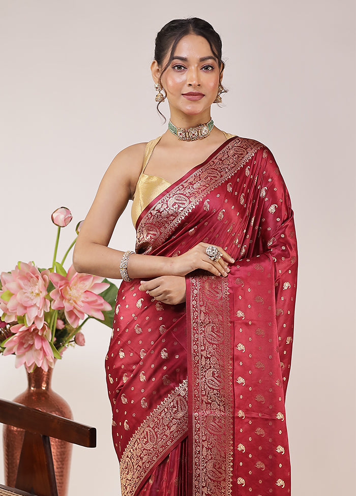 Maroon Dupion Silk Saree With Blouse Piece