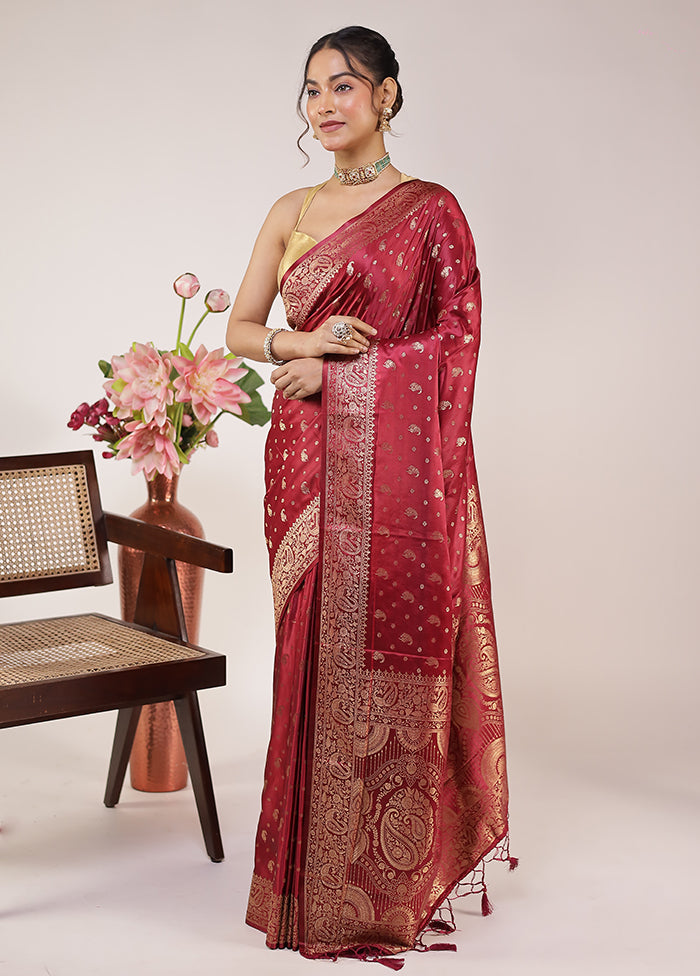 Maroon Dupion Silk Saree With Blouse Piece
