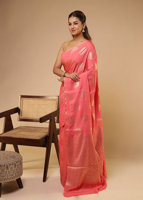 Pink Dupion Silk Saree With Blouse Piece