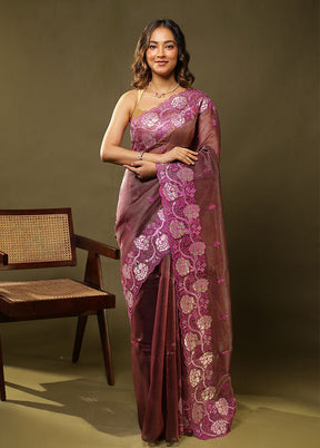Maroon Organza Saree With Blouse Piece