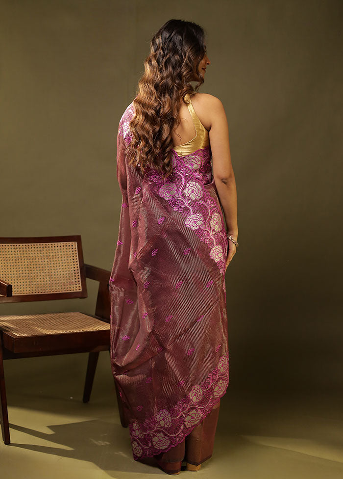 Maroon Organza Saree With Blouse Piece