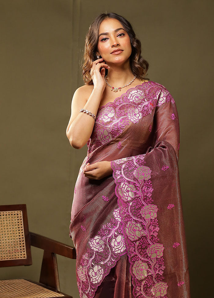 Maroon Organza Saree With Blouse Piece