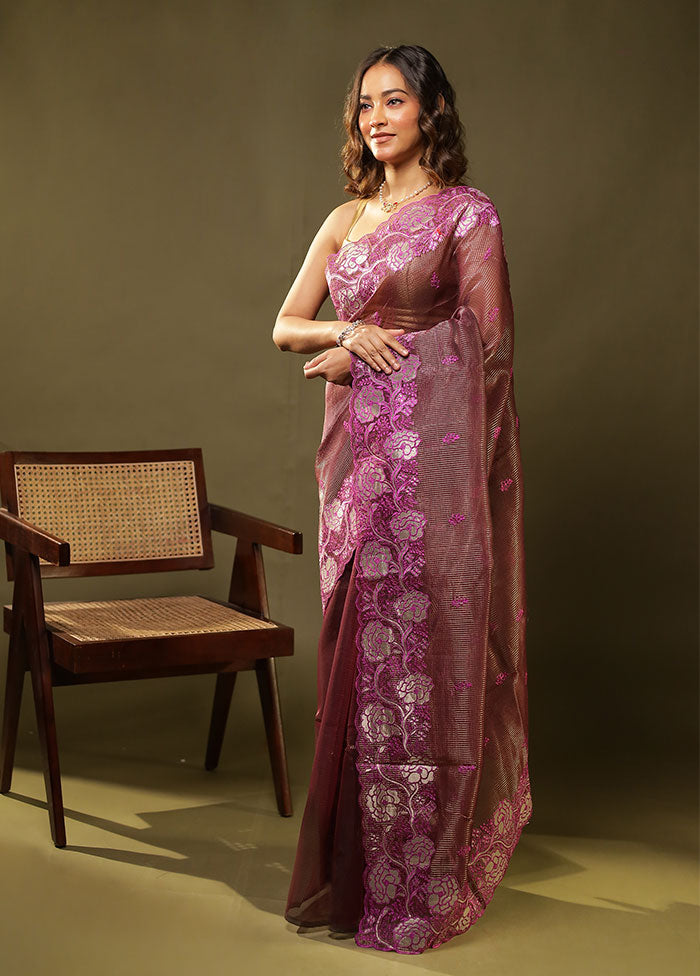 Maroon Organza Saree With Blouse Piece