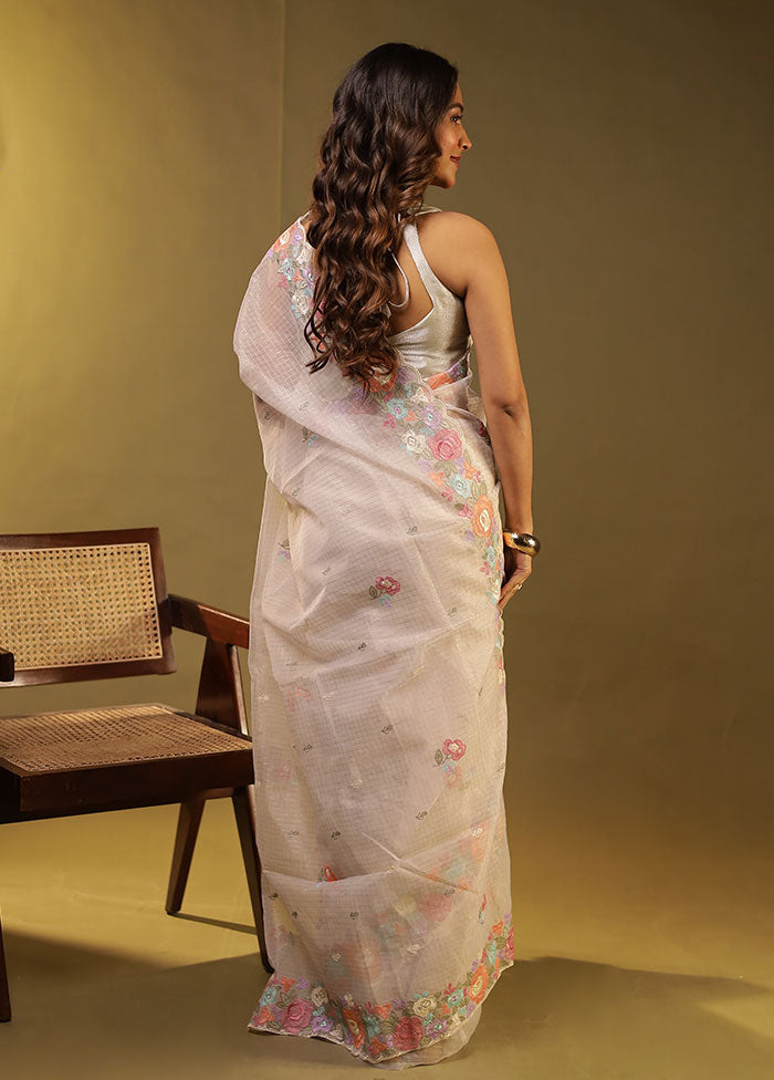 White Organza Saree With Blouse Piece