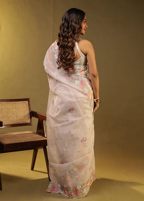 White Organza Saree With Blouse Piece