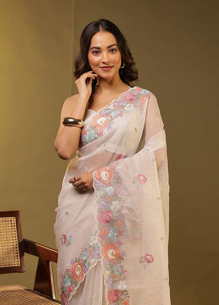 White Organza Saree With Blouse Piece