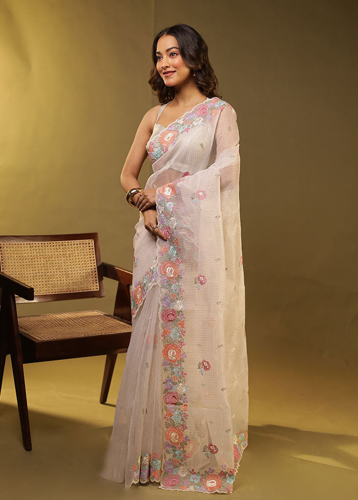 White Organza Saree With Blouse Piece