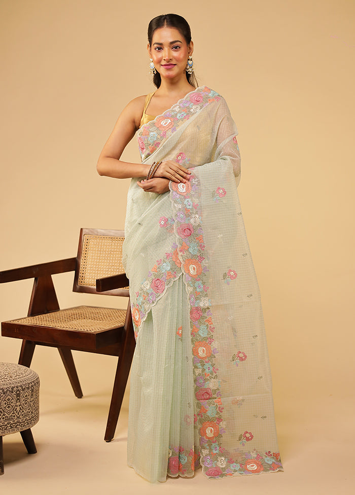 Green Organza Saree With Blouse Piece