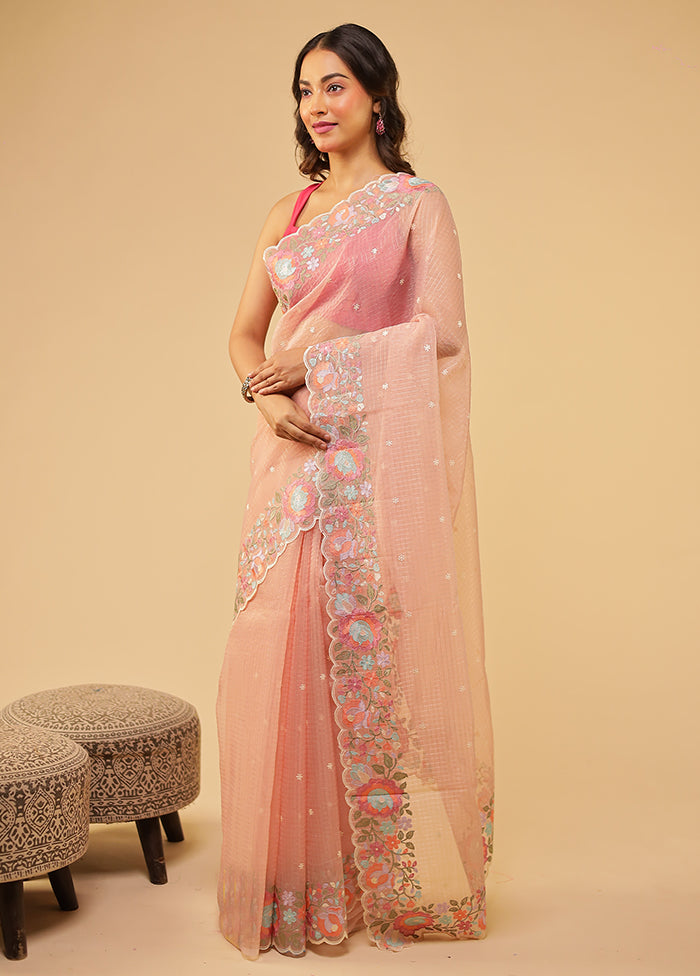 Pink Organza Saree With Blouse Piece