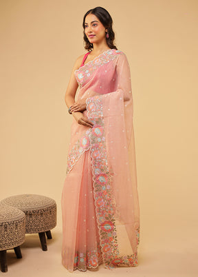 Pink Organza Saree With Blouse Piece