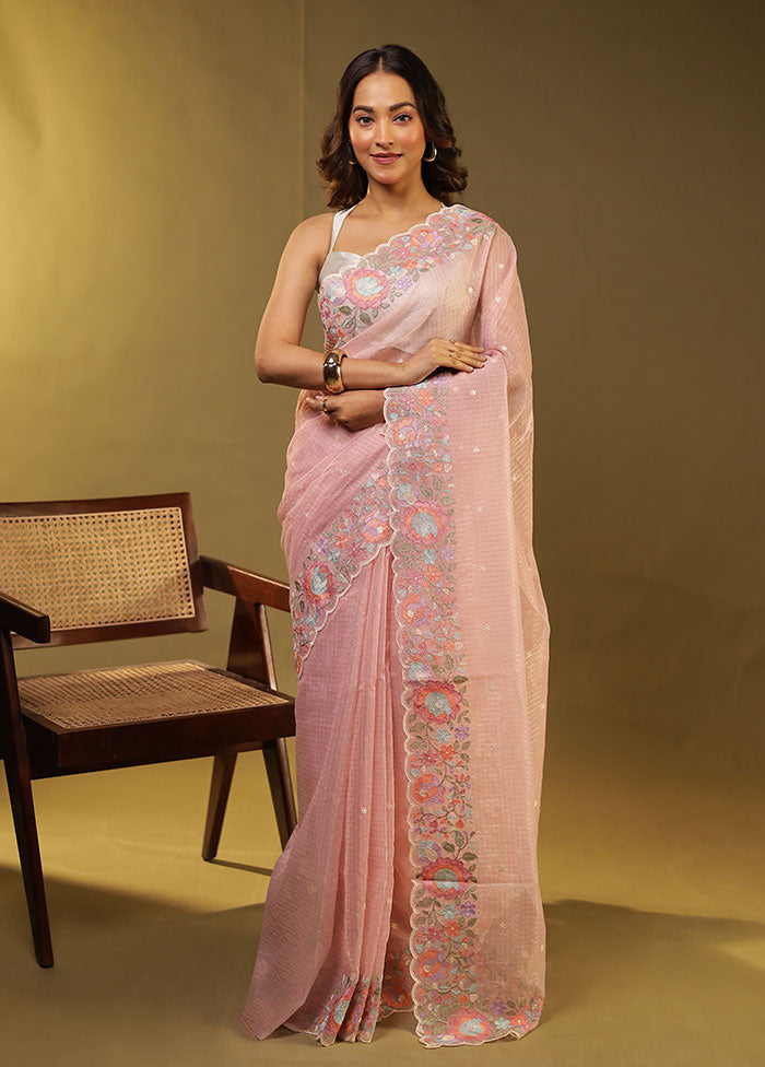 Pink Organza Saree With Blouse Piece